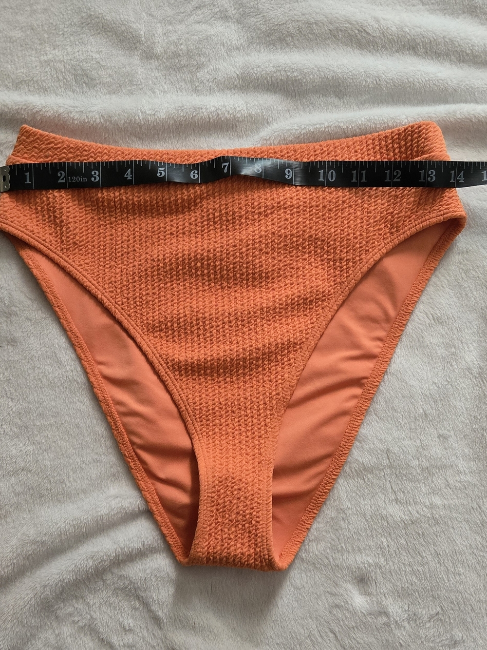 NWT Forever 21 Orange Textured Smocked Bikini Set - High Waisted - Size L - Picture 8 of 11